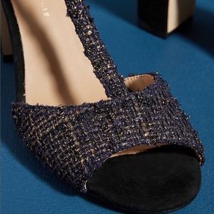 Anthropologie Metallic Tweed T-Strap Heels 11 NWB